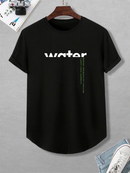men letter graphic curved hem tee q8id#, White;black 
men letter graphic curved hem tee q8id#, White;black