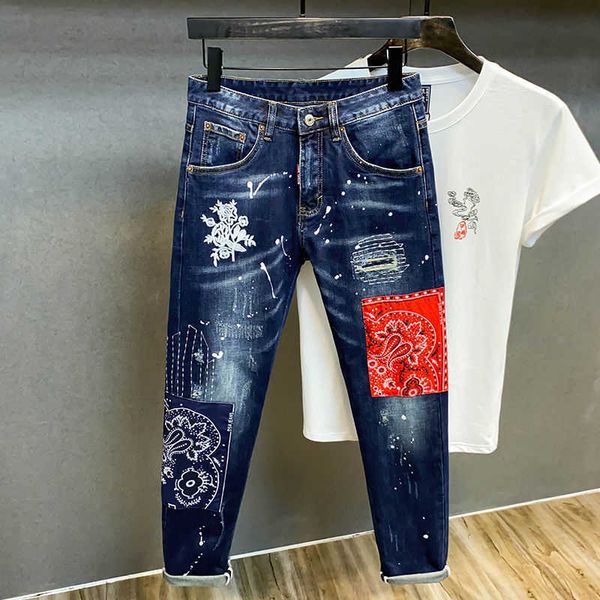 luxury designer for men summer fashion baofushen pants male beggar hole jeans fashion graffiti street slim leggings europe and the united st, Blue
luxury designer for men summer fashion baofushen pants male beggar hole jeans fashion graffiti street slim leggings europe and the united st, Blue