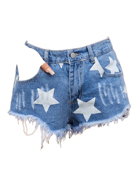 geo print raw hem denim shorts p3al#, White;black 
geo print raw hem denim shorts p3al#, White;black