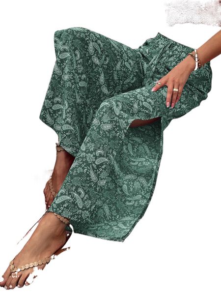 paisley split thigh knot pants b0aq#, Black;white