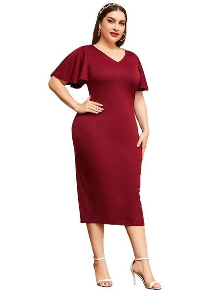 plus butterfly sleeve split back dress s6xq#, Black 
plus butterfly sleeve split back dress s6xq#, Black