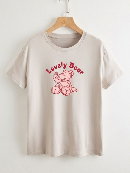 letter & bear print tee r7o5#, White
