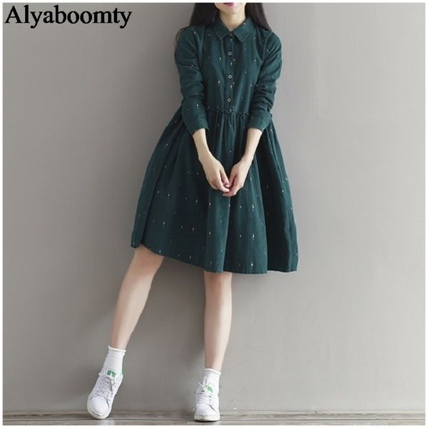 vintage women loose dress turndown collar character full sleeve casual vestidos femininos corduroy green retro lady dress y200326, Black;gray
vintage women loose dress turndown collar character full sleeve casual vestidos femininos corduroy green retro lady dress y200326, Black;gray