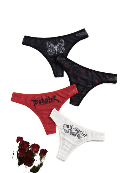 romwe goth 4pack butterfly print mesh panty y90h#, Black;red 
romwe goth 4pack butterfly print mesh panty y90h#, Black;red