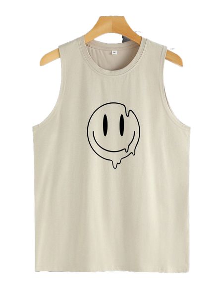 men cartoon face print tank c9zv#, White;black