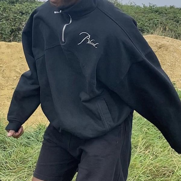 rrrhude street stand collar semi zipper sweater versatile loose vintage embroidery stitching pullover men, Black
rrrhude street stand collar semi zipper sweater versatile loose vintage embroidery stitching pullover men, Black