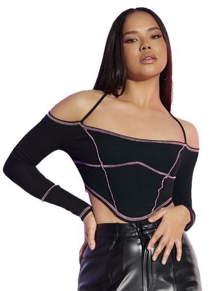 cold shoulder stitch trim bandana crop d6kz#, White