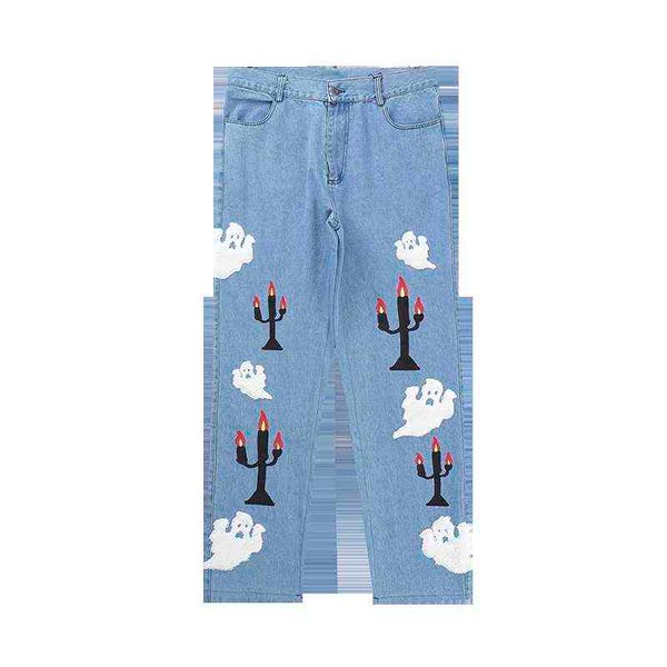 harajuku high street lampstand skull flower embroidery ripeed jeans men women straight retro casual baggy denim trousers, Blue
harajuku high street lampstand skull flower embroidery ripeed jeans men women straight retro casual baggy denim trousers, Blue