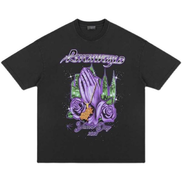 men's t-shirts summer fashion brand washed and used short sleeve purple rose prayer gesture printed high street t-shirt american minori, White;black
men's t-shirts summer fashion brand washed and used short sleeve purple rose prayer gesture printed high street t-shirt american minori, White;black