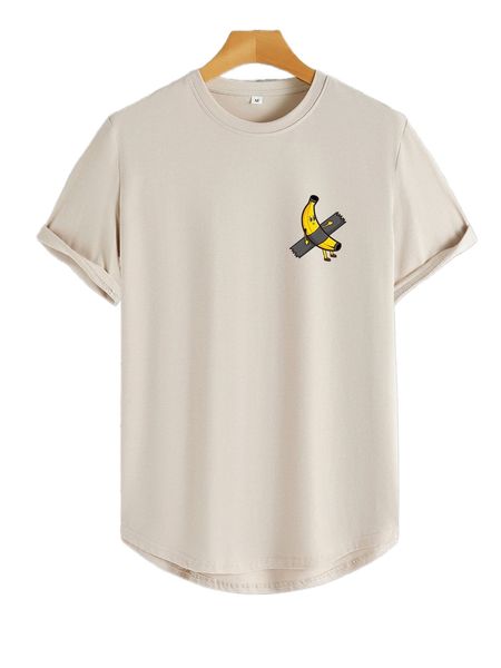 men cartoon banana print high low hem tee 61wu#, White;black 
men cartoon banana print high low hem tee 61wu#, White;black