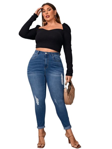 plus high waist ripped skinny jeans a0px#, Blue
plus high waist ripped skinny jeans a0px#, Blue