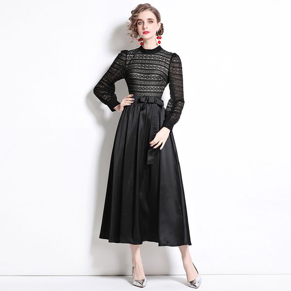 long sleeve lace party big swing dress woman designer hepburn style holiday prom o-neck black dresses 2022 runway women clothes spring autum, Black;gray
long sleeve lace party big swing dress woman designer hepburn style holiday prom o-neck black dresses 2022 runway women clothes spring autum, Black;gray