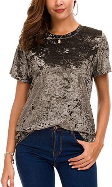 & tees women's short sleeved velvet blouse with round collar, White 
& tees women's short sleeved velvet blouse with round collar, White