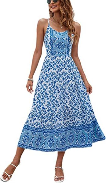 & tees women's dress floral adjustable strap v neck bohemian long dress summer beach flowing ethnic sundress, White
& tees women's dress floral adjustable strap v neck bohemian long dress summer beach flowing ethnic sundress, White