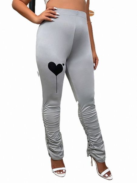 plus heart print stacked leggings 14ux#, Black