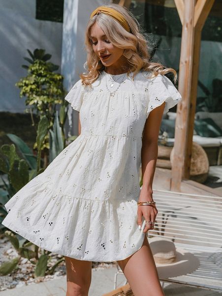 simplee flounce sleeve ruffle hem belted schiffy smock dress 48e6#, Black;gray
simplee flounce sleeve ruffle hem belted schiffy smock dress 48e6#, Black;gray