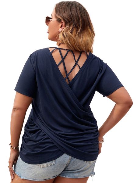 plus criss cross wrap back tee n7fu#, Black