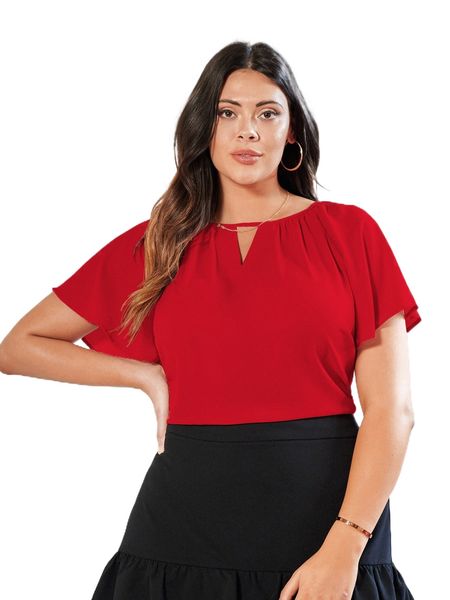 plus cut out butterfly sleeve blouse y5vt#, Black