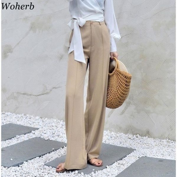 woherb modis summer wide leg pant elastic high waist palazzo pants streetwear elegant office ladies trousers 22507 y200418, Black;white 
woherb modis summer wide leg pant elastic high waist palazzo pants streetwear elegant office ladies trousers 22507 y200418, Black;white