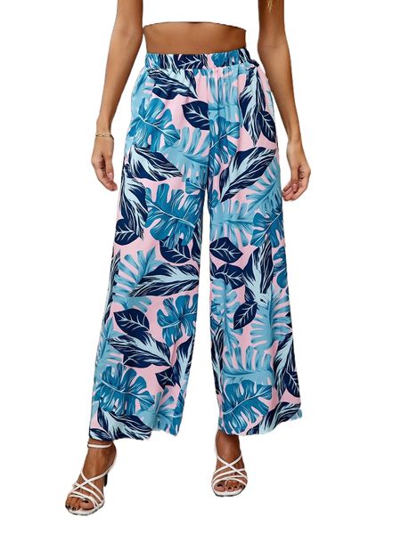 tropical print wide leg pants w3rp#, Black;white
tropical print wide leg pants w3rp#, Black;white