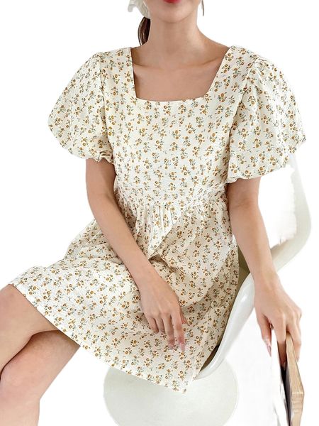 dazy ditsy floral square neck puff sleeve smock dress 03a5#, Black;gray
dazy ditsy floral square neck puff sleeve smock dress 03a5#, Black;gray