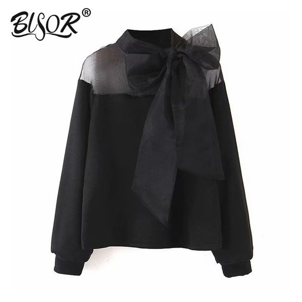 women sweet organza patchwork blouse bow tie collar long sleeve see through female casual black black blusas t200321, White
women sweet organza patchwork blouse bow tie collar long sleeve see through female casual black black blusas t200321, White