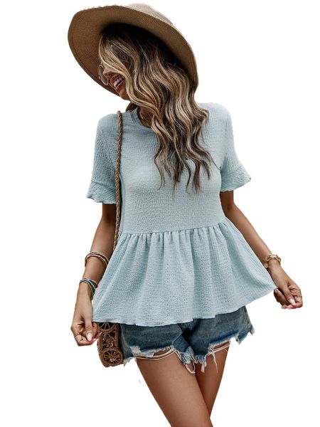 flounce sleeve solid peplum tee l8an#, White
flounce sleeve solid peplum tee l8an#, White