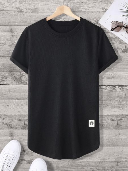 men letter patch detail curved hem tee 12rx#, White;black
men letter patch detail curved hem tee 12rx#, White;black