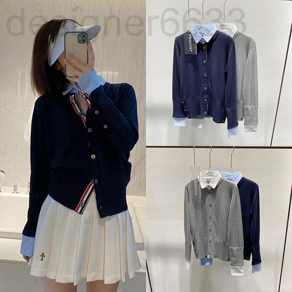 women's knits & tees designer spring and summer tb stitching fake two lapel slim knit cardigan sweater men's women's shirt co, White
women's knits & tees designer spring and summer tb stitching fake two lapel slim knit cardigan sweater men's women's shirt co, White