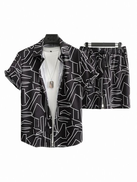 men geo print shirt & shorts without tee y6is#, Gray
men geo print shirt & shorts without tee y6is#, Gray