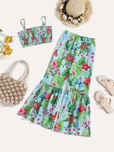 girls tropical print shirred cami & ruffle hem pants she, White
girls tropical print shirred cami & ruffle hem pants she, White