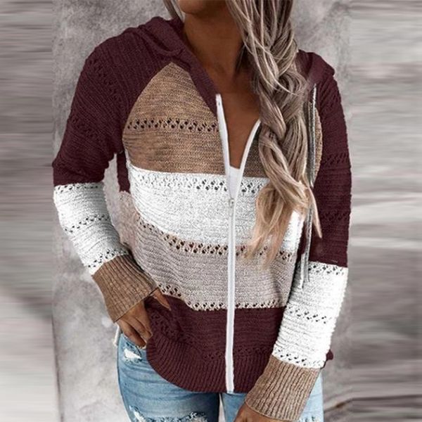 sweater womens color block hoodies zipper up jacket long sleeve hollow out sweater, White;black
sweater womens color block hoodies zipper up jacket long sleeve hollow out sweater, White;black