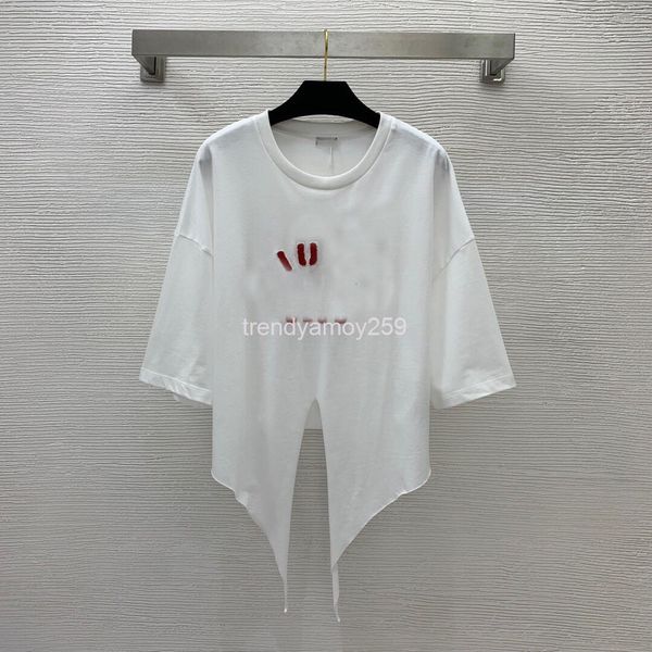women's t-shirt pure cotton fabric simple letter towel embroidery technology hem strap design short top, White
women's t-shirt pure cotton fabric simple letter towel embroidery technology hem strap design short top, White