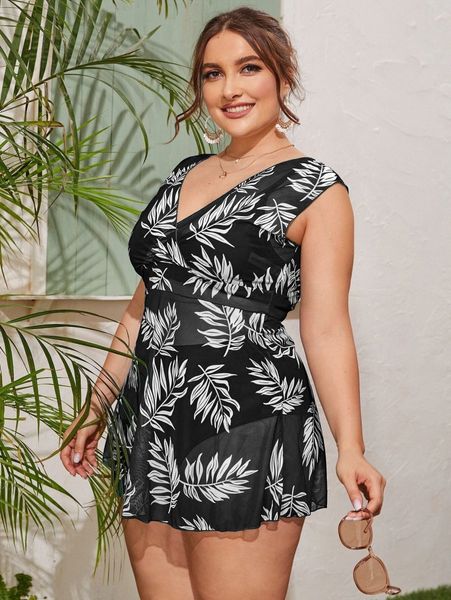 plus plant print bikini swimsuit with beach skirt f6yt#, White;black
plus plant print bikini swimsuit with beach skirt f6yt#, White;black