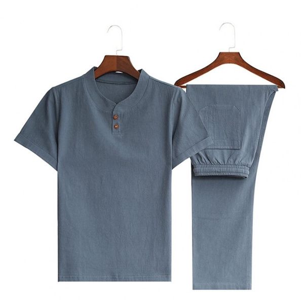 men casual outfit solid color homewear chinoiserie summer two piece short sleeve t shirt drawstring pants set clothing suit 220708, Gray
men casual outfit solid color homewear chinoiserie summer two piece short sleeve t shirt drawstring pants set clothing suit 220708, Gray