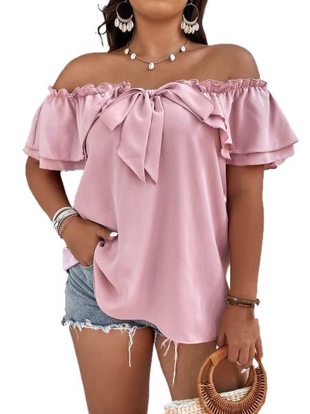 plus off-shoulder tie front frill trim blouse d42z#, Black
plus off-shoulder tie front frill trim blouse d42z#, Black