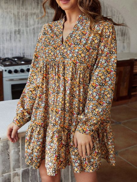 ditsy floral ruffle hem smock dress p5ax#, Black;gray
ditsy floral ruffle hem smock dress p5ax#, Black;gray