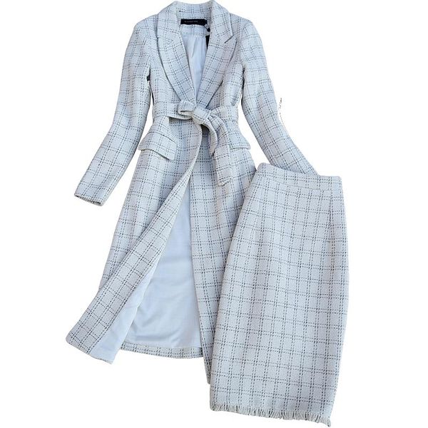 two piece dress 2022 winter women's suits skirt set fashion plaid ladies long jacket coat elegant slim two-piece suit, White
two piece dress 2022 winter women's suits skirt set fashion plaid ladies long jacket coat elegant slim two-piece suit, White