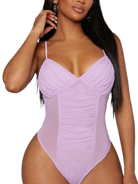 bae ruched lace decor sheer bodysuit f5ze#, White 
bae ruched lace decor sheer bodysuit f5ze#, White