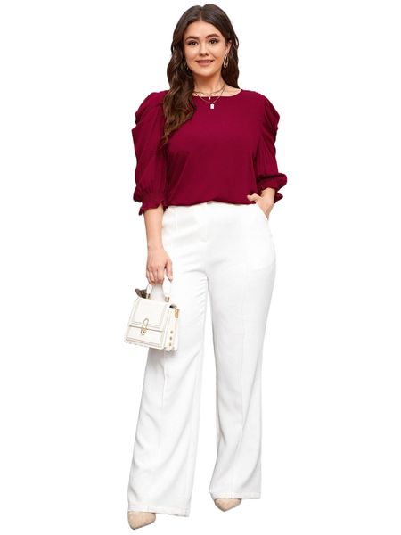 plus solid lantern sleeve blouse k57m#, Black
plus solid lantern sleeve blouse k57m#, Black