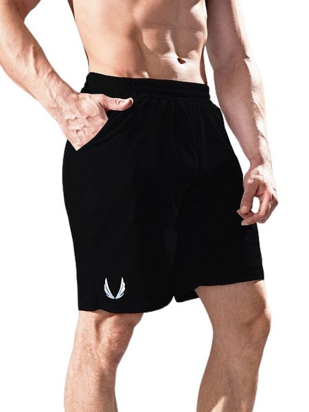 men graphic print slant pocket sports shorts f1s7#, White;black