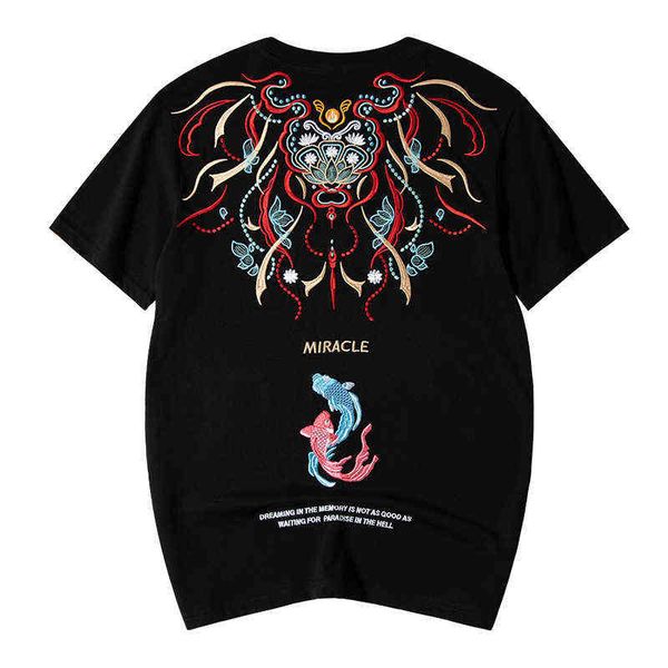 inschao brand guochao chinese style koi embroidery cotton short sleeve t-shirt men's loose fashion large top, White;black
inschao brand guochao chinese style koi embroidery cotton short sleeve t-shirt men's loose fashion large top, White;black
