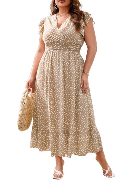 plus ruffle cuff surplice front allover print dress s8zn#, Black
plus ruffle cuff surplice front allover print dress s8zn#, Black