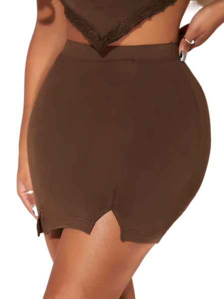 sxy high waist m-slit hem skirt i4nn#, Black