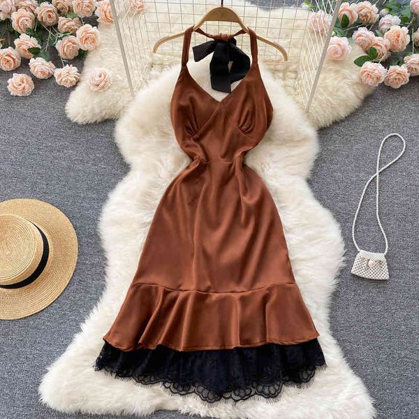 casual dresses pure desire for wind, narrow waist, thin ruffled fishtail skirt, children's lace up bow design, suspender hanging neck l, Black;gray
casual dresses pure desire for wind, narrow waist, thin ruffled fishtail skirt, children's lace up bow design, suspender hanging neck l, Black;gray