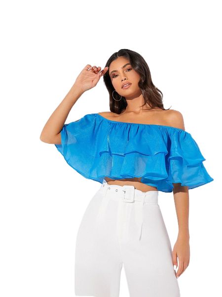 off the shoulder layered hem g9az#, White
off the shoulder layered hem g9az#, White