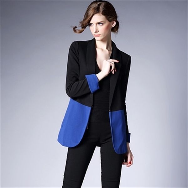 j43644 autumn fashion black blue patchwork women blazer office suit workwear y201026, White;black
j43644 autumn fashion black blue patchwork women blazer office suit workwear y201026, White;black