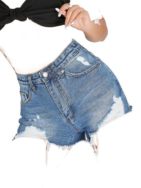 raw hem high waist denim shorts b4o5#, White;black