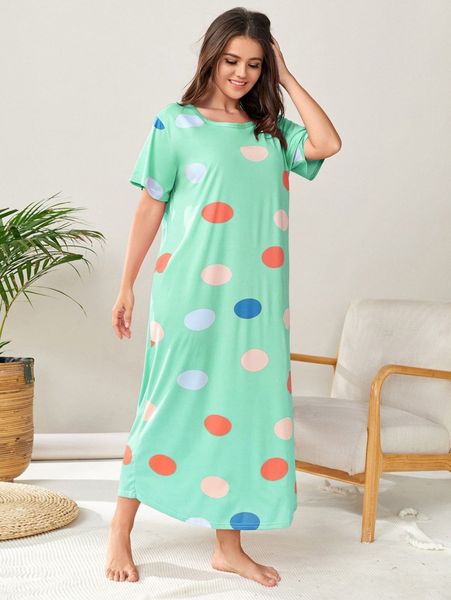 plus polka dot nightdress m6uv#, Black;white 
plus polka dot nightdress m6uv#, Black;white