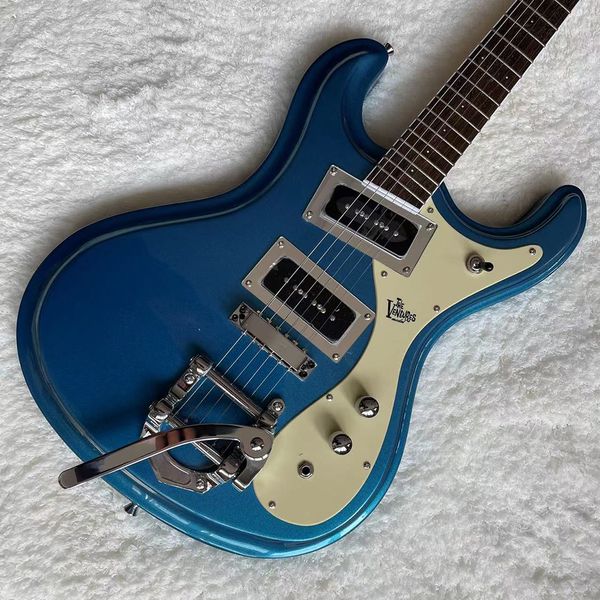 custom mosrite style 1965 electric guitar with tremolo tailpiece and dual black p-90 pickups
custom mosrite style 1965 electric guitar with tremolo tailpiece and dual black p-90 pickups